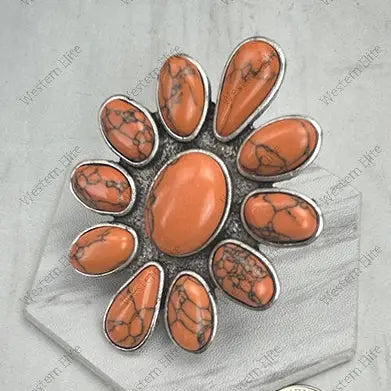 Orange Stone Flower Cluster Statement Ring