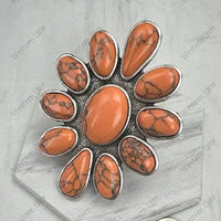 Orange Stone Flower Cluster Statement Ring