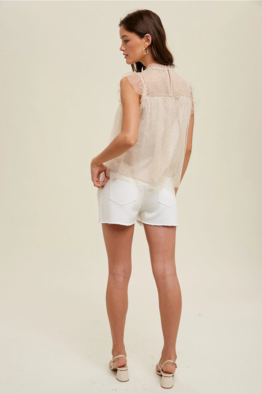 Women's Metallic Polka Dot High Neck Top