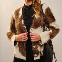 Women's Brushed Cow Print Cardigan