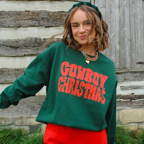 Women's Western Cowboy Christmas Sweatshirt in Green