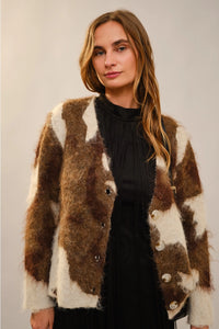 Women's Brushed Cow Print Cardigan