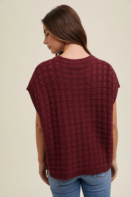 Women's Boxy Weave Textured Cap Sleeve Sweater (Available In 2 Color Choices)