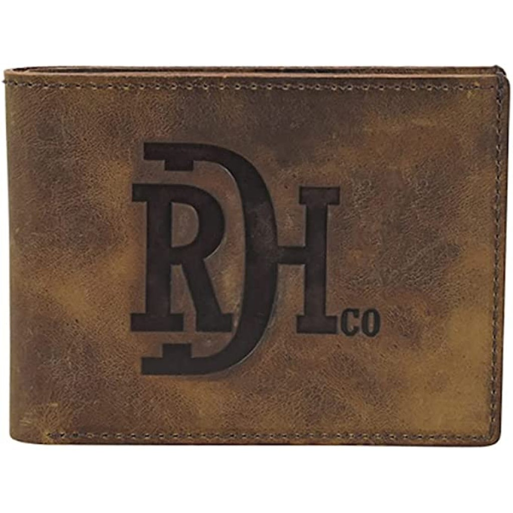 Red Dirt Hat Co. Logo Embossed Distressed Brown Leather Bifold Wallet