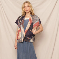 Women's Oversized Open Front Quilted Vest in Multi Print