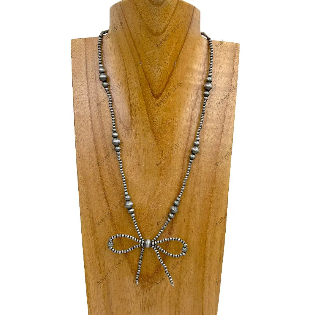 19" Navajo Inspired Pearl Necklace with Bow