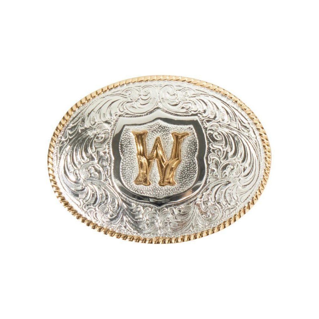 Crumrine Western Two-Tone "W" Initial Oval Belt Buckle