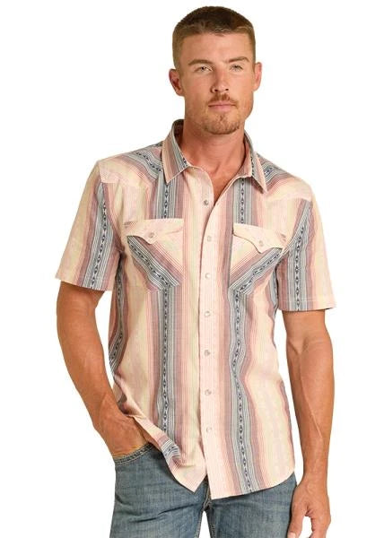 Panhandle Slim Men's S/S Western Snap Shirt in Multi Colored Stripe