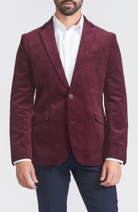 Savile Row Co. Men's Mayfair Corduroy Sport Jacket in Burgundy