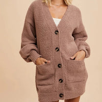 Women's Button Front Chenille Cardigan in Taupe