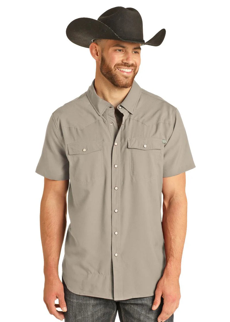 Rock & Roll Denim Men's S/S TEK Western Stretch Snap Shirt in Tan