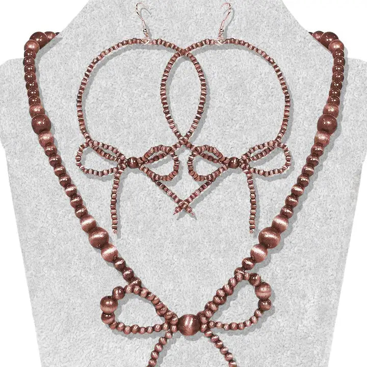 19" Copper Ribbon Navajo Inspired Bead Necklace and Earrings