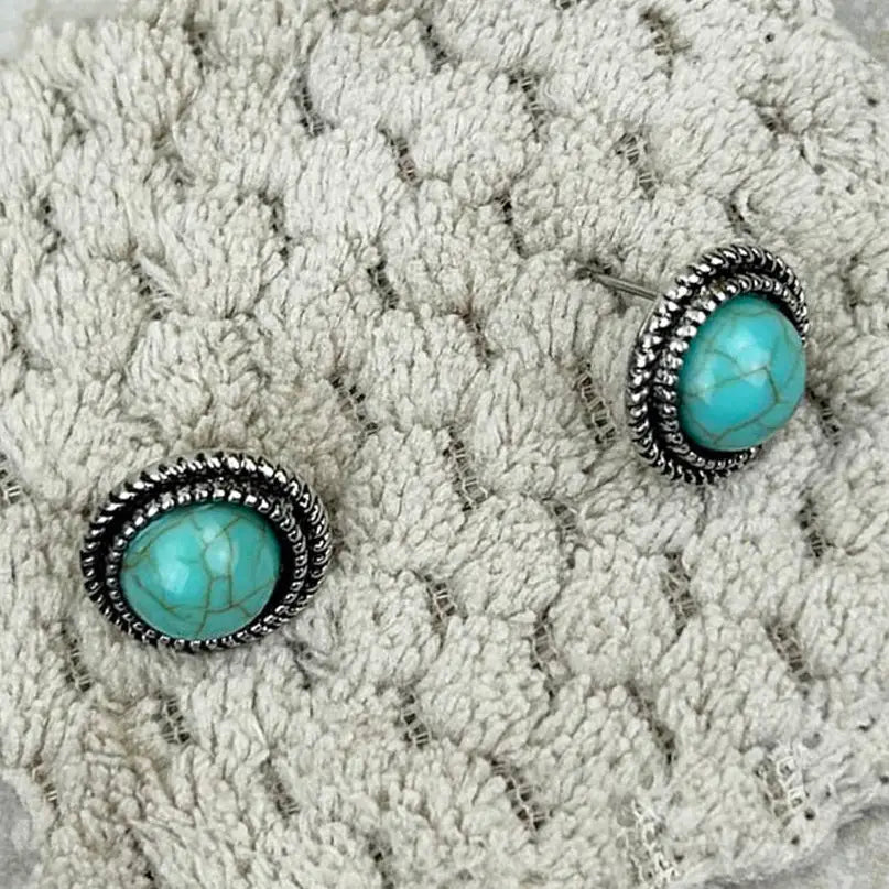 Antique Silver & Blue Turquoise Concho Stud  Earrings