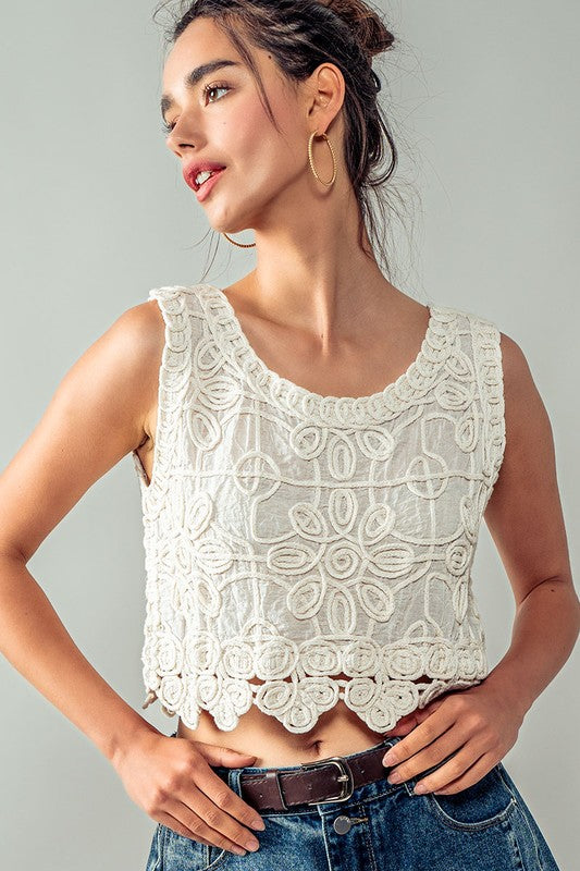 Women's Lace Reverie Cropped Tank Top in Natural