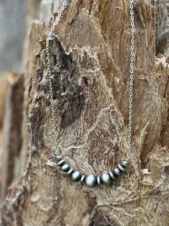 Silver Navajo Inspired Pearl Rondelle Cluster Necklace