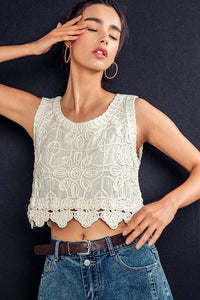 Women's Lace Reverie Cropped Tank Top in Natural