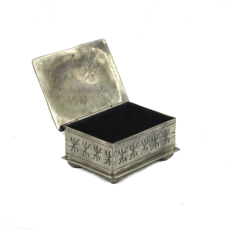 Small Stamped Box With Onyx Heart By J. Alexander Rustic Silver