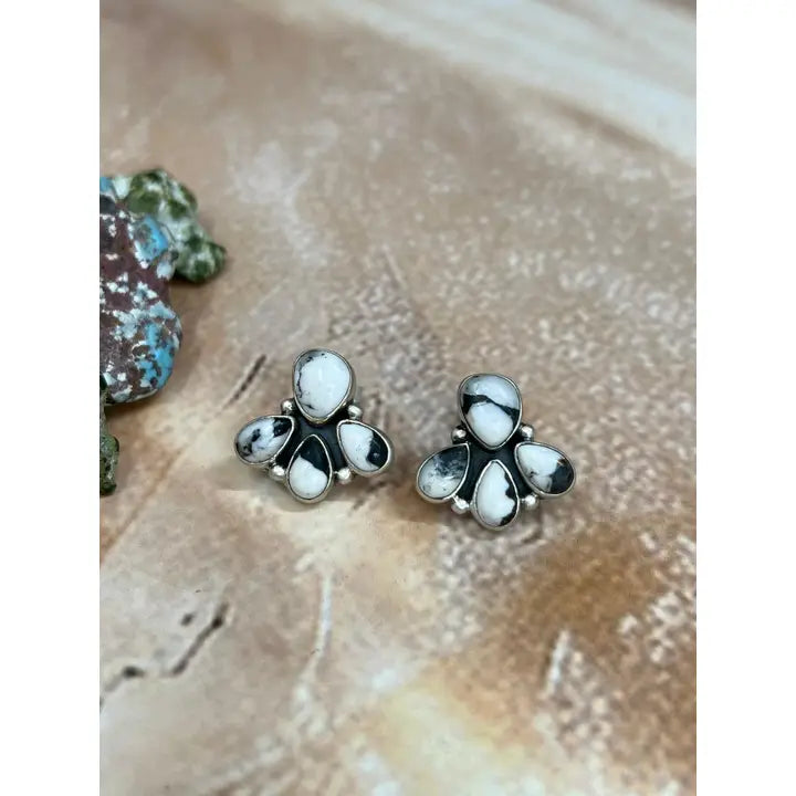 Sterling Silver White Buffalo Handmade Stud Earrings