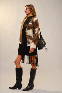 Women's Brushed Cow Print Cardigan