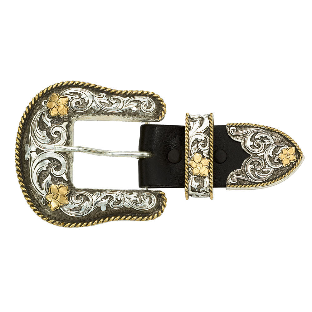 Montana Silversmiths Antiqued Two-Tone Filigree 3-Piece Belt Buckle Set