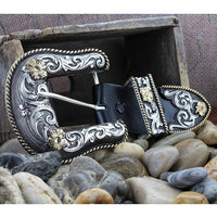 Montana Silversmiths Antiqued Two-Tone Filigree 3-Piece Belt Buckle Set