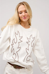 Women's Western Boot Stitch Sweatshirt in Winter White