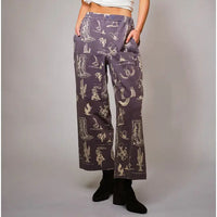 Women's Western Motif Wide Leg Cropped Pants in Washed Navy