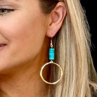 West & Co. Turquoise Beaded Gold Dangle Hoop Earrings