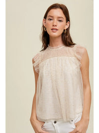 Women's Metallic Polka Dot High Neck Top