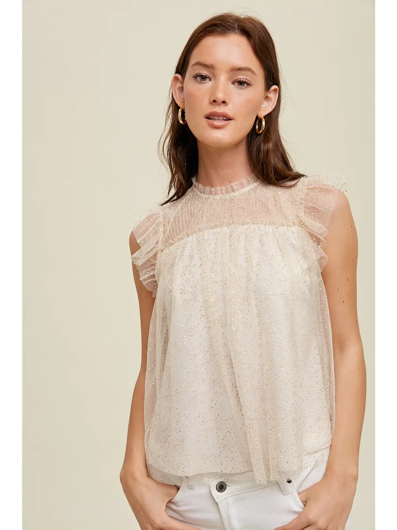 Women's Metallic Polka Dot High Neck Top