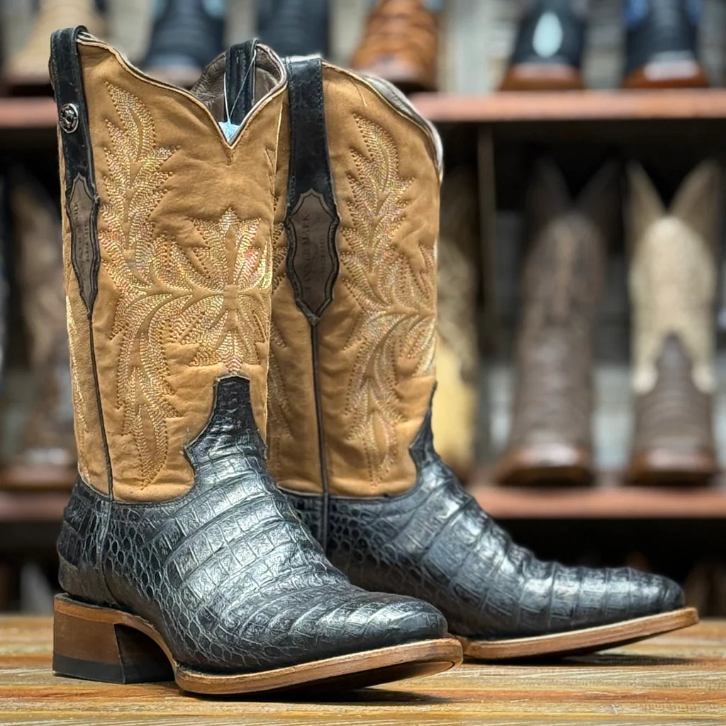 Tanner Mark Men's Imitation Caiman Belly Western Boot in Classic Black