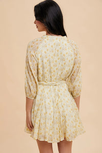 Women's Button Front Floral Flare Mini Dress in Buttercup Yellow