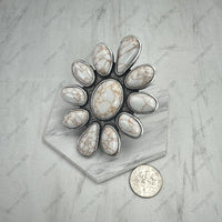 White Stone Flower Cluster Statement Ring