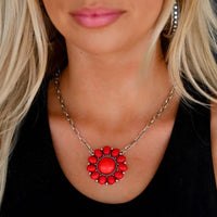 West & Co. Red Turquoise Stone Flower Silver Chain Necklace