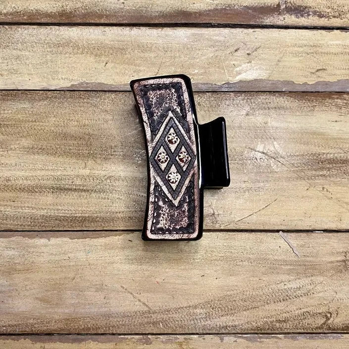 4" Tooled Leather Western Claw Clips