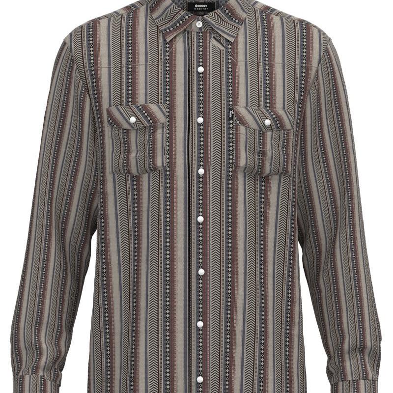 Hooey Men's Sol Serape Stripe L/S Western Snap Shirt in Grey