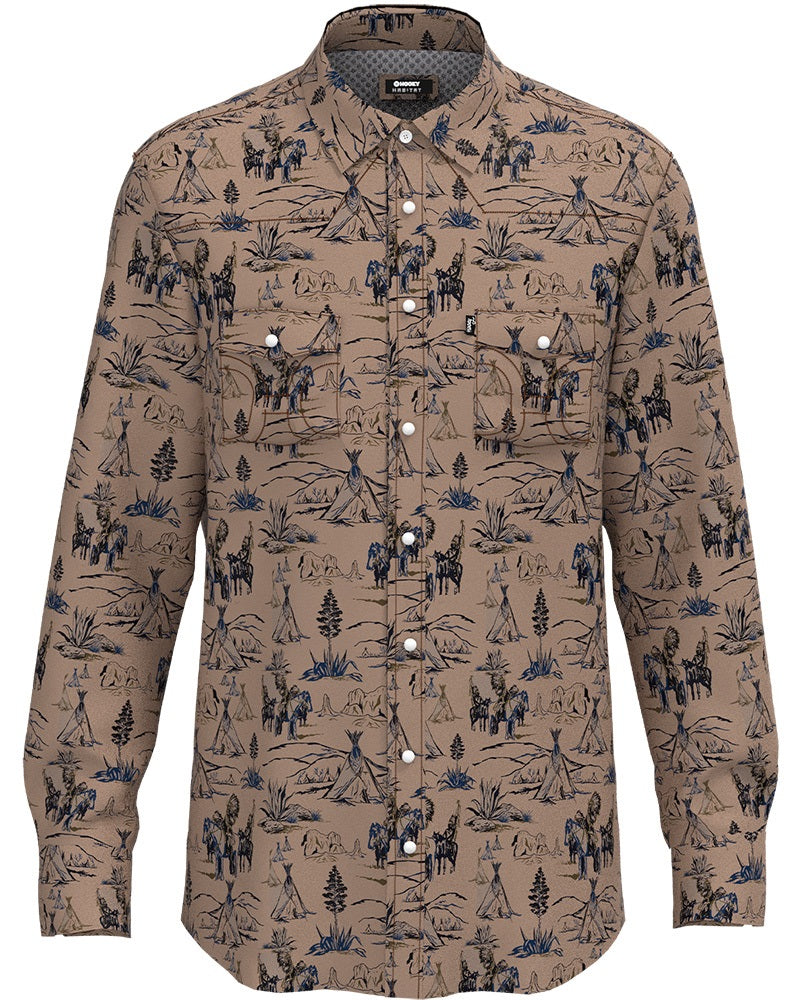 Hooey Men's Sol American Indian Print L/S Western Snap Shirt in Tan