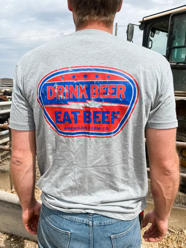 American Farm Co. "Drink Beer, Eat Beef" T-Shirt in Heather Grey