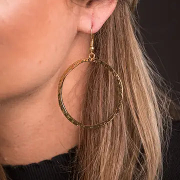 West & Co. Burnished Hammered Gold Dangle Hooped Earrings