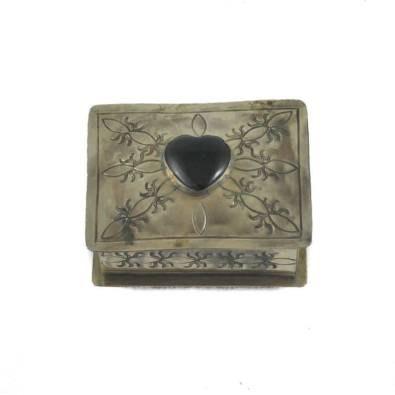 Small Stamped Box With Onyx Heart By J. Alexander Rustic Silver