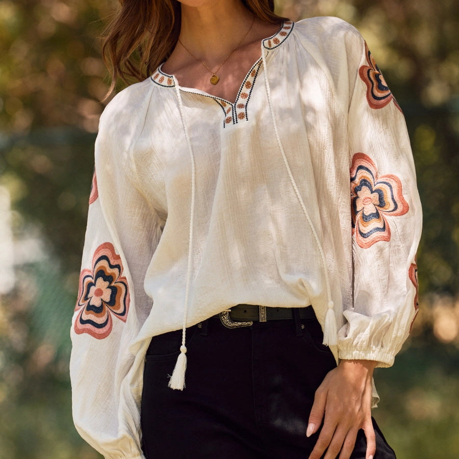 Women's L/S Loose Fit Blouse in White (Available in Regular & Plus Sizes)