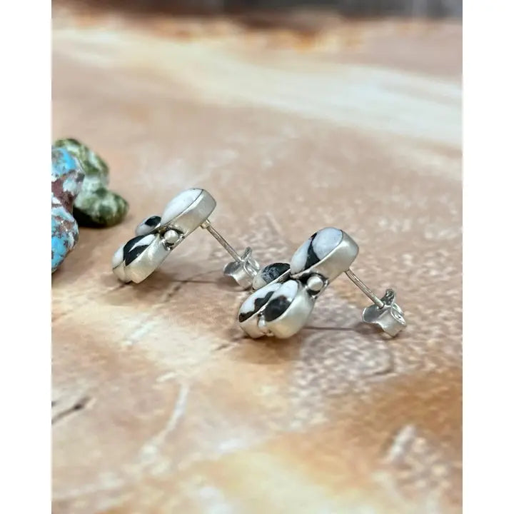 Sterling Silver White Buffalo Handmade Stud Earrings