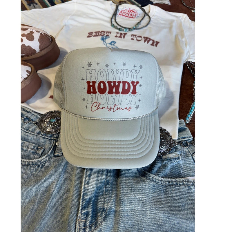 Women's "Howdy Christmas" Foam Rope Trucker Hat in Grey