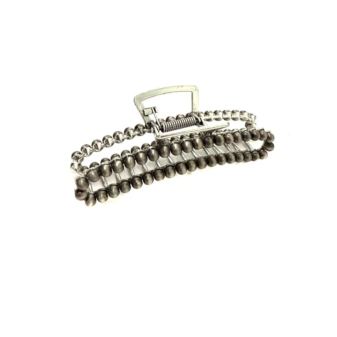 Silver Navajo Inspired Pearl Western Claw Clip