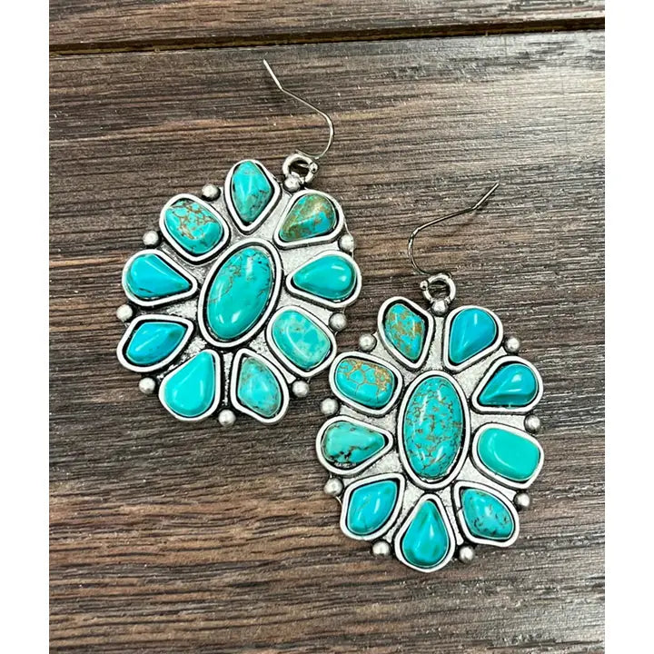 Navajo Inspired Turquoise and Silver Dangle Earrings