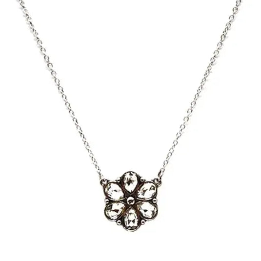 16" Western Crystal Flower Silver Necklace