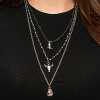 West & Co. Silver Layered Western Icons Multi-Chain Necklace