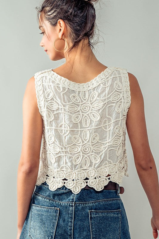 Women's Lace Reverie Cropped Tank Top in Natural