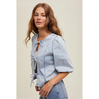 Women's Tie Front Denim Top in Light Wash