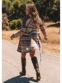 Women's L/S Heritage Wrap Cardigan in Taupe and Blush